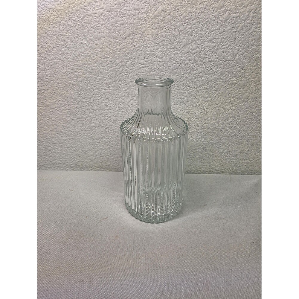 Vintage Crystal Flower Vase, Clear Glass Bud, Ribbed Floral Small Decorative